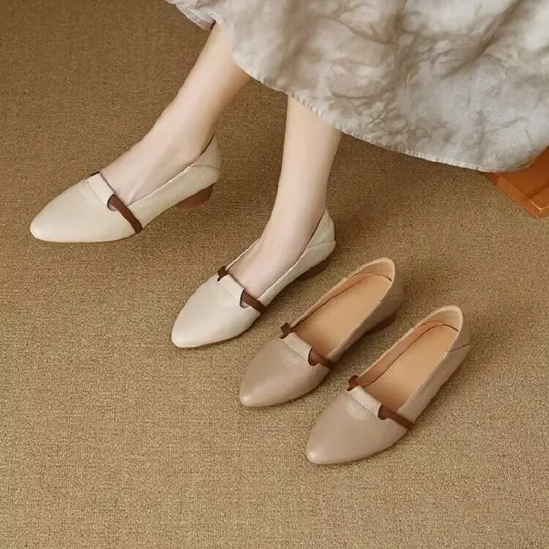 Women Cute Sweet Light Weight Brown Slip on Square Heel Shoes Lady Casual Comfort Spring Elegant Beautiful High Pumps E1237