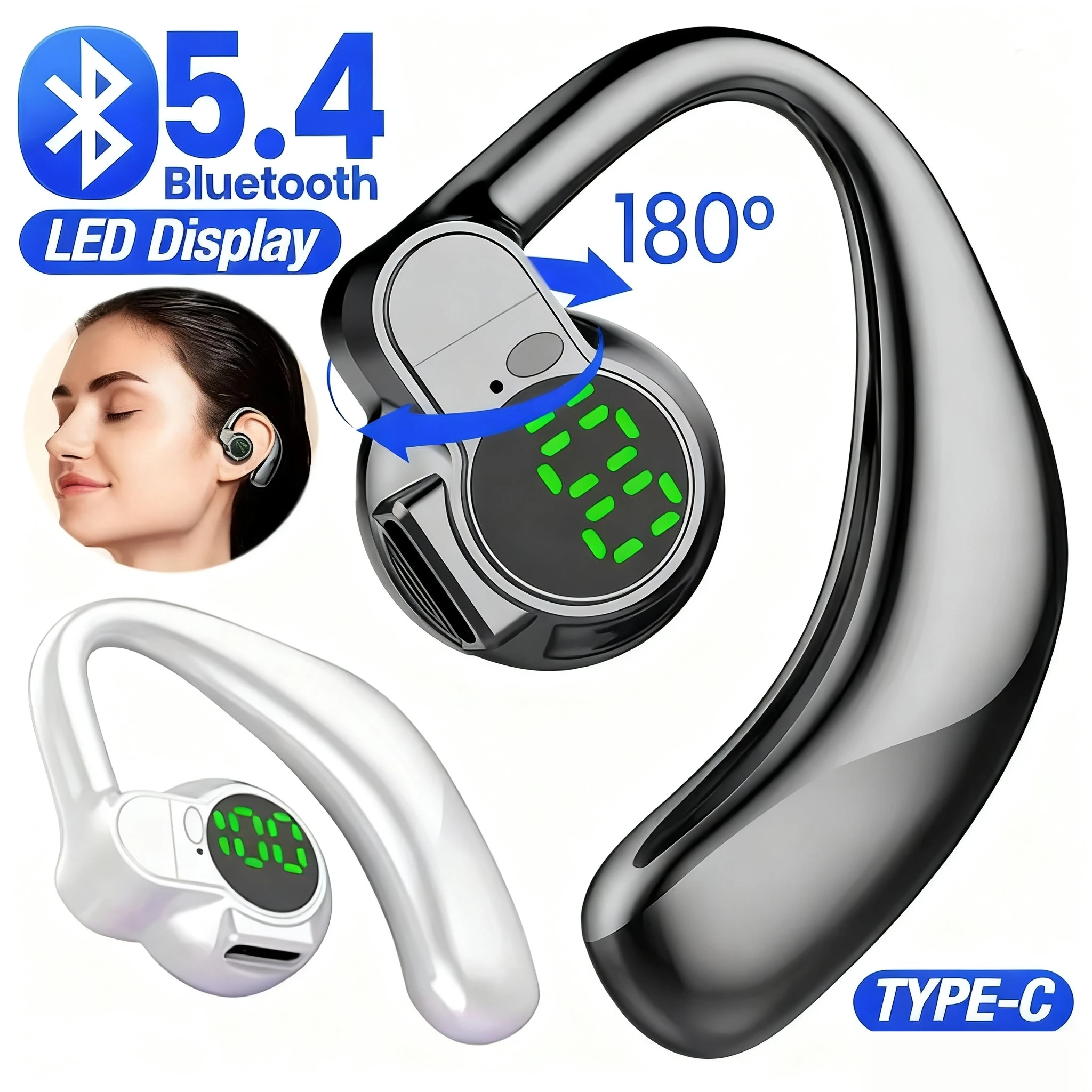 Bone Conduction Wireless Bluetooth Headphones with Microphone, Hands-Free Noise-Canceling Sports Headphones