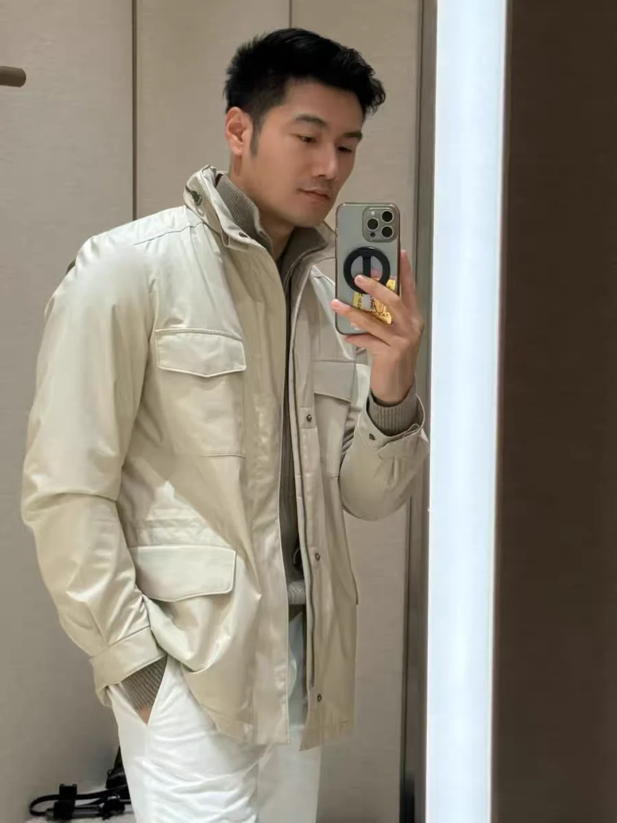 

Итальянская мужская охотничья куртка, верхняя одежда, шерстяная теплая дорожная скрытая кепка, весенне-осенняя длинная шапка-стойка цвета све