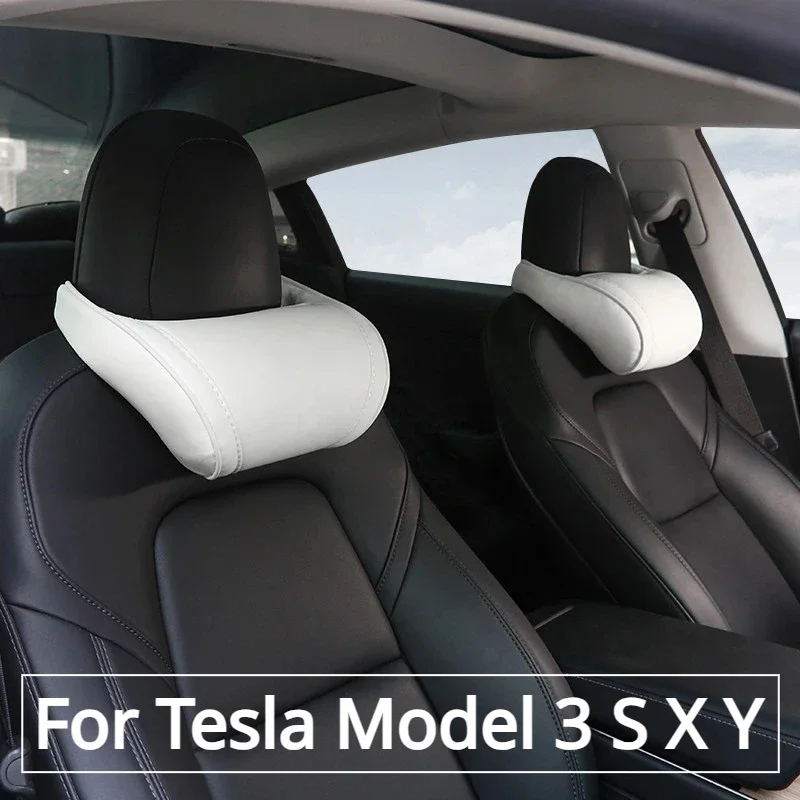 Neck Pillow for Tesla Model 3/Y/S/X/3+ Highland 2024 Soft Comfortable Cushion Leather Neck Support Car Seat Headrest Accessories