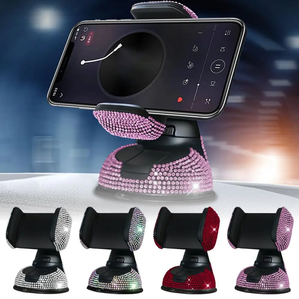 Supporto per telefono per auto con diamante in cristallo Supporto per auto con strass bling Supporto magnetico per telefono cellulare Supporto GPS per iPhone T4O0