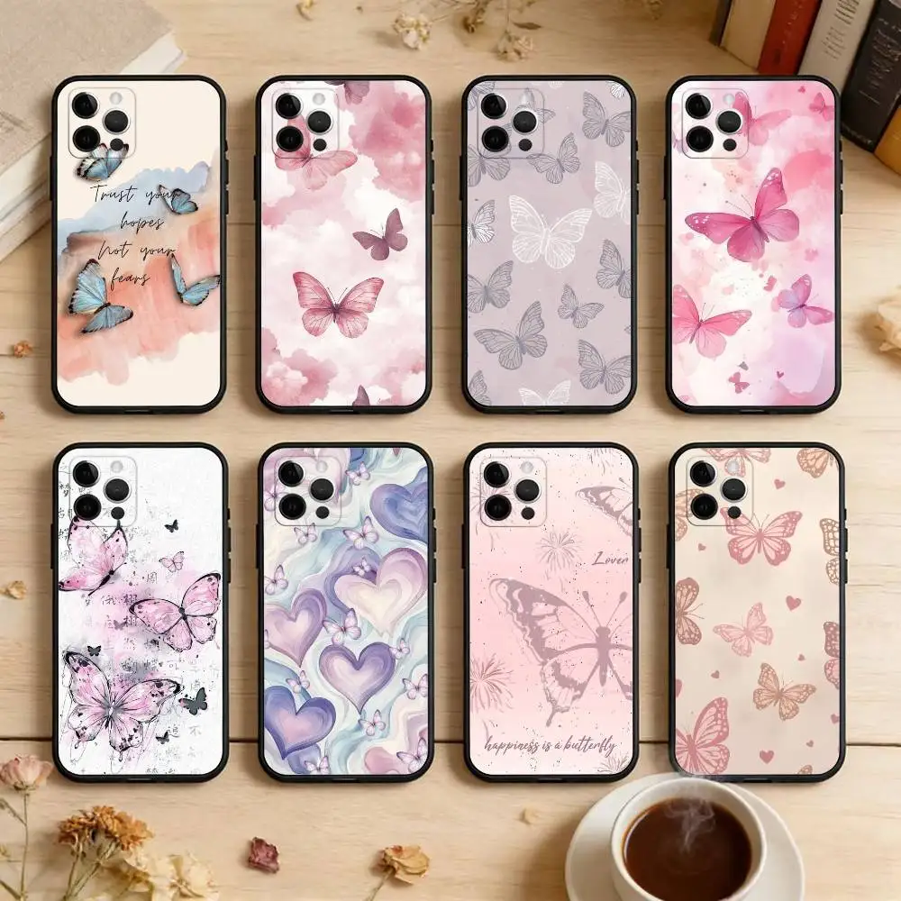 

P-Painting B-Butterfly Phone Case For iPhone 17,16,15,14,13,12,11 Plus,Pro Max,XS,Soft Silicone Black Cover