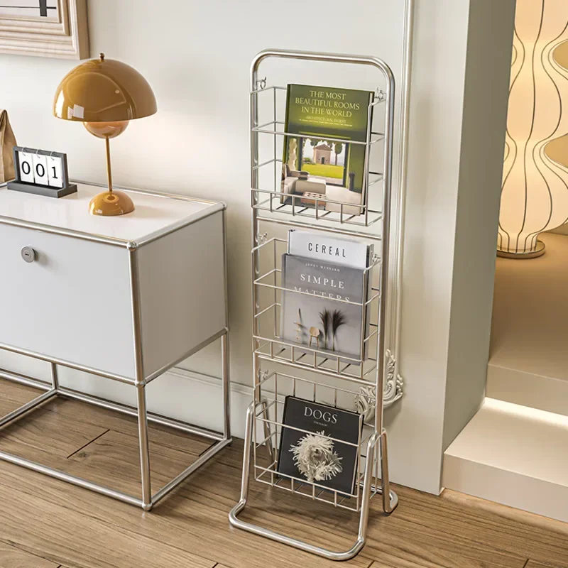 Medieval Style Floor Standing Magazine Rack, Ins Wind Multi-layer Mobile Display Shelf, Office Home Storage Organizer