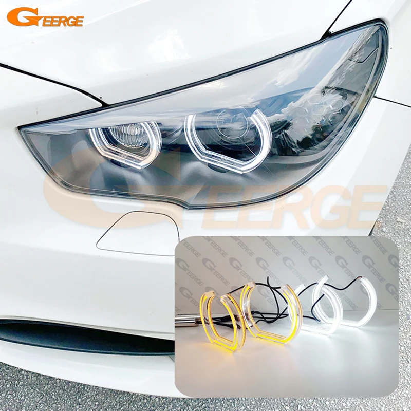 For BMW 5 Series GT F07 2009 2010 2013 Ultra Bright A/W Switchback Day Light Turn Signal DTM Style LED Angel Eyes Kit Halo Rings