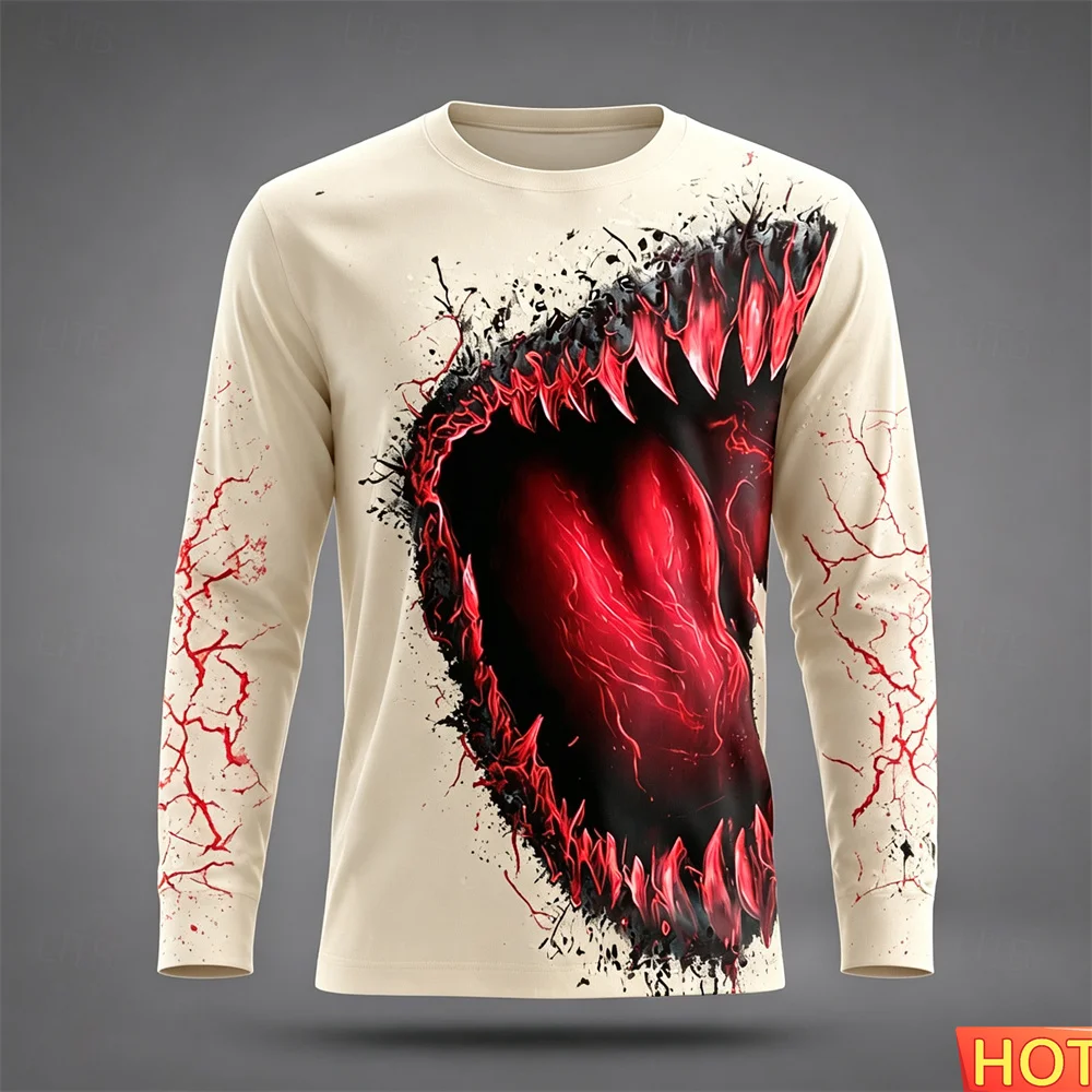 Halloween Men's Grim Reaper T Shirt Long Sleeve T shirt Print Crew Neck Shirt Halloween Terror Men's T-shirts Gift Clothing tops