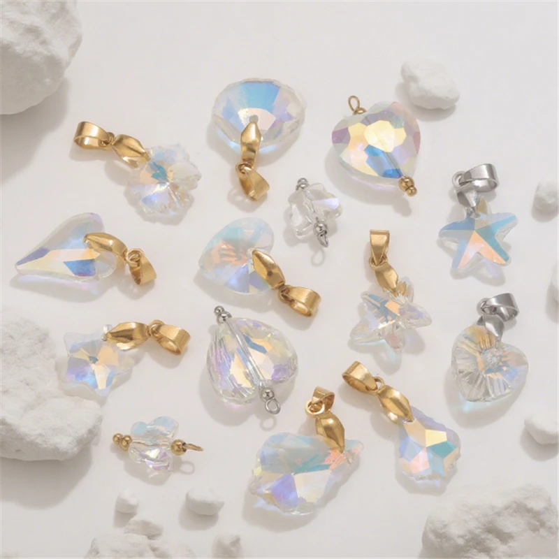 

10Pcs/Lot New Fashion Crystal Shell Heart Star Charms Connectors Diy Earrings Ornament Necklace Jewelry Making Accessories