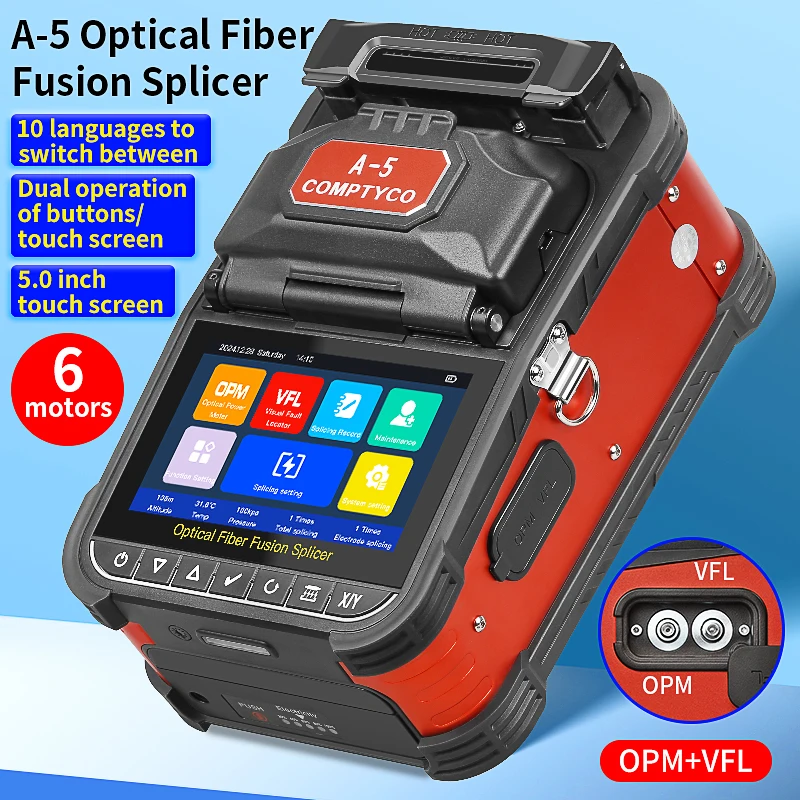 A-5 AI-6C+ Fiber Optic Fusion Splicer  Optical Core Welder Splicing Machine With VFL OPM Tool Kits