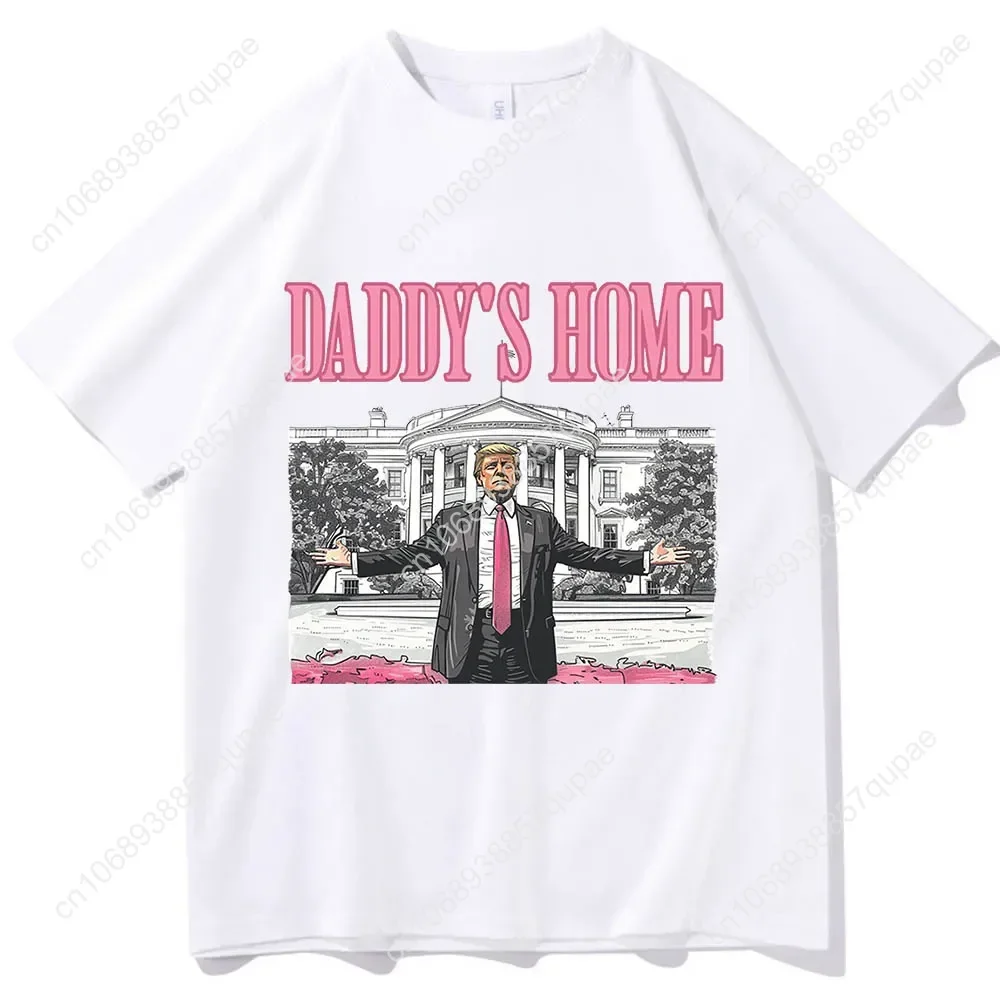 Daddy's Home Trump untuk presiden 2024 kemeja lengan pendek leher-o hadiah MAGA-kebebasan AS-Donald J. Baju Pria Streetwear Trump