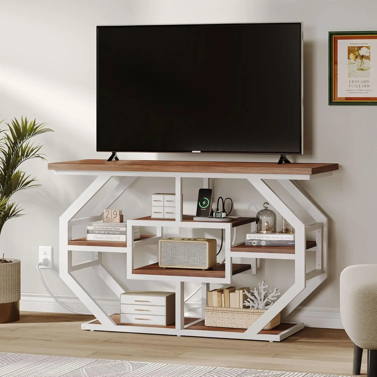 Yitahome-mesa console com prateleiras de armazenamento, sofá mesa com Power Outlets, moderna mesa de entrada, longa mesa de entrada,