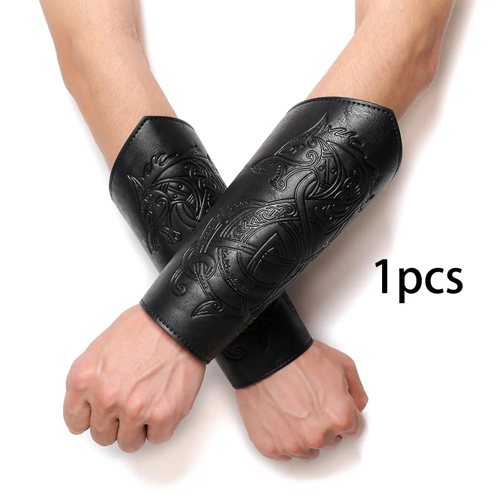 Vintage Medieval Bracer Armband PU Leather Arm Guard Knight Wrist Guard Retro Steampunk Costume Prop for Stage Performance