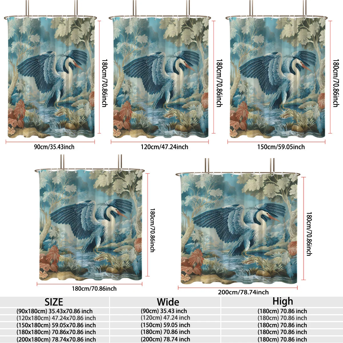 Artistic Tropical Jungle Bird Mural Shower Curtain Bathroom Decor Blue Nature Waterproof Curtain 180x180cm Luxury Design