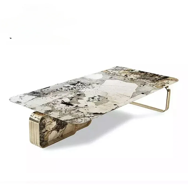 new modern Italian rectangle coffee table designs with gold stainless steel luxury natural marble center table