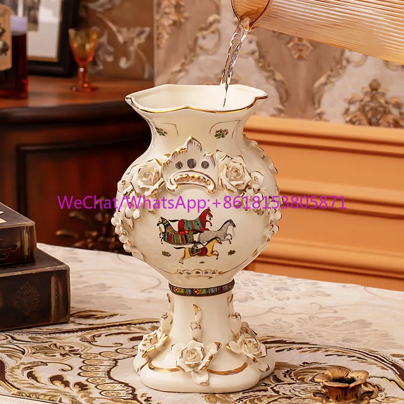 Luxury European Vintage Vase Home Living Room Entrance TV Cabinet Flower Arranger Hotel