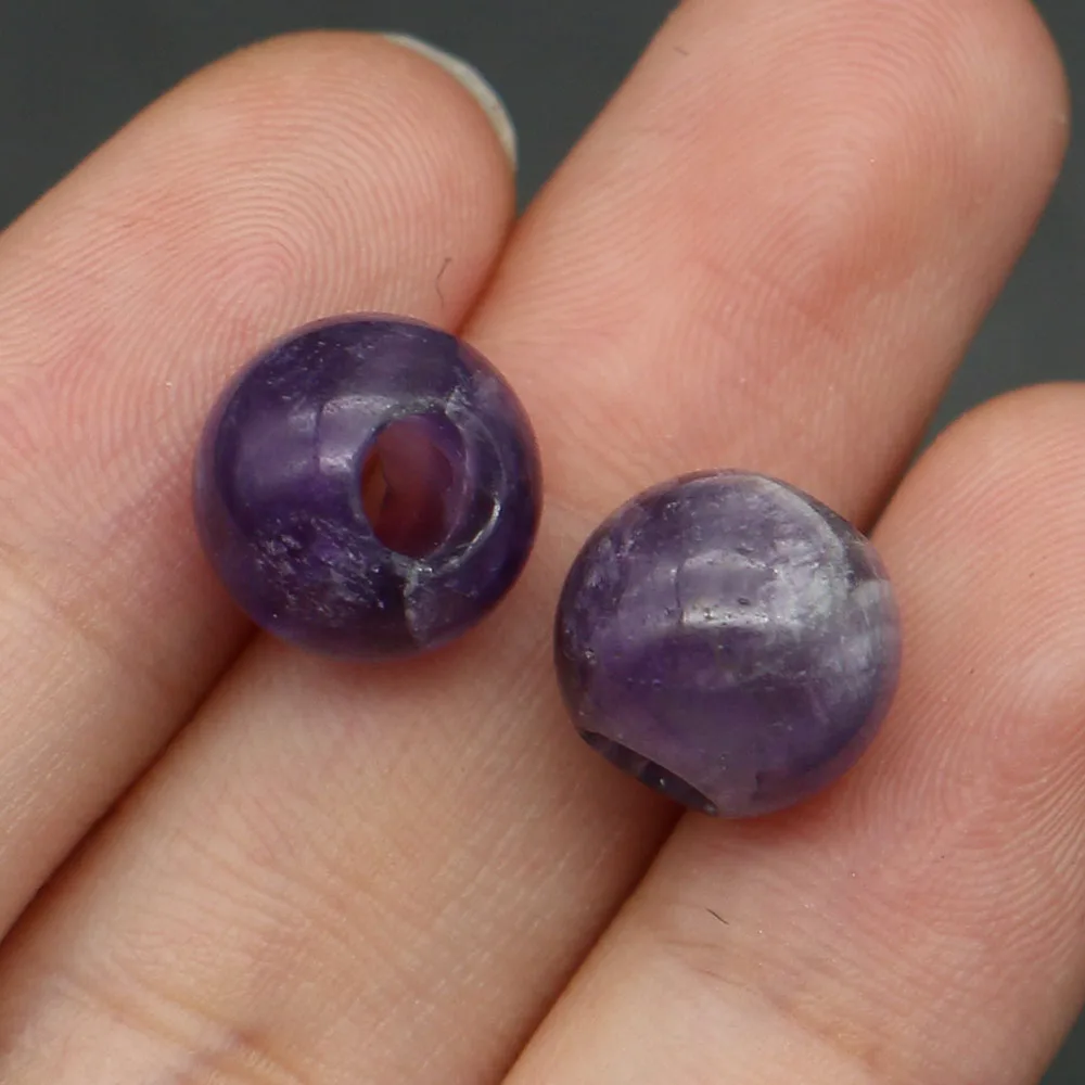 

4pcs/pack Natural Rose Quartz Malachite Dalmatian Jasper Polished Large-hole Round Bead Jewelry Making And Home Decor Components