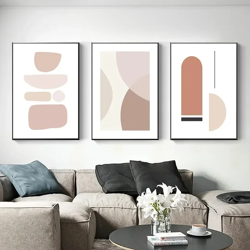 (No frame)Blush rosa abstracto geométrico escandinavo arte de pared estético lienzo impreso pintura carteles para sala de est