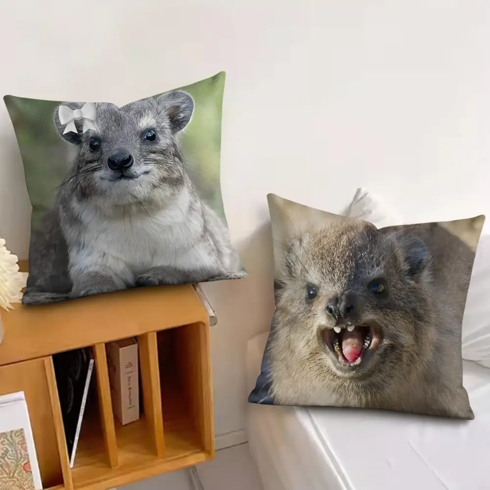 Rock Hyrax Animal funny Cushion Cover Silky Short Plush Invisible Zipper Dustproof Sofa Pillow Case for Home Decor