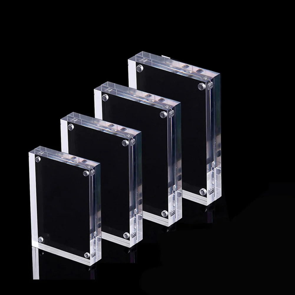 5pcs Right Angle Acrylic Magnetic Photo Frame Clear Freestanding Double Sided Photo Display Frames For Refrigerator, Locker New