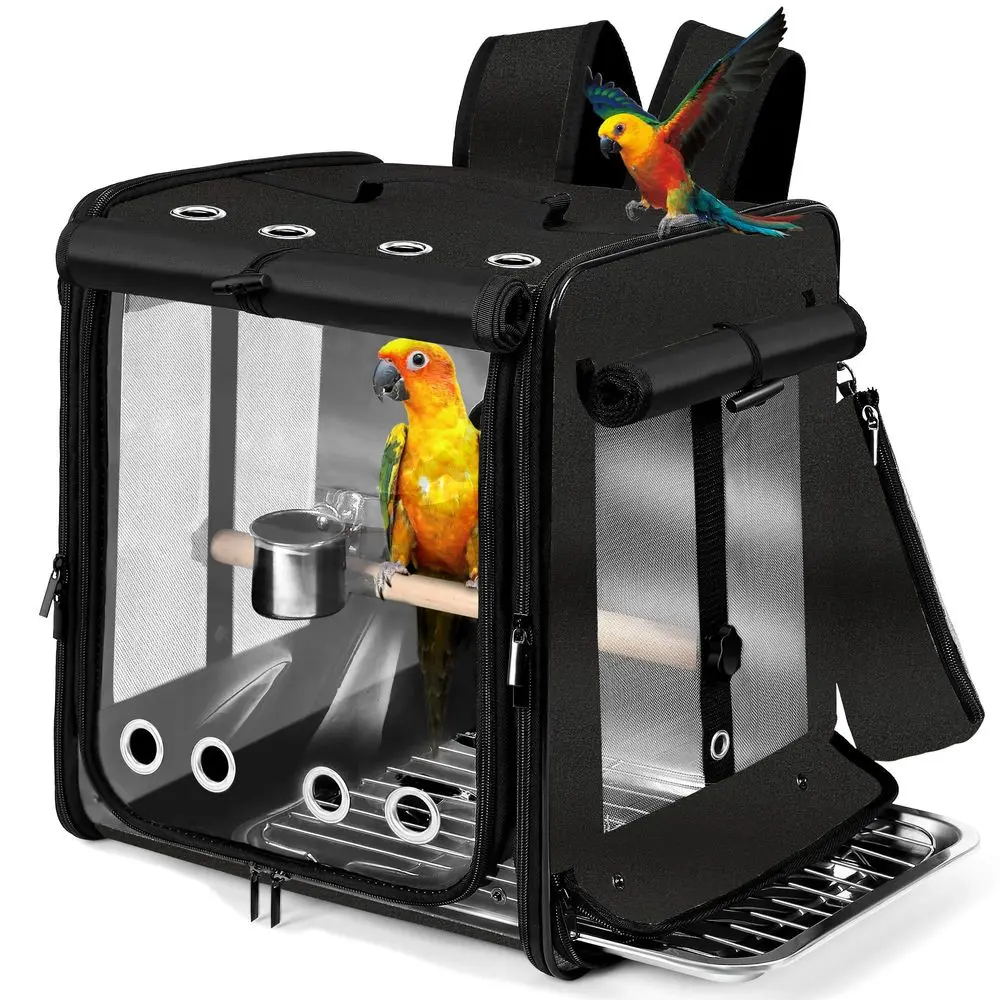 

Переноска для птиц с ремнем безопасности для путешествий на автомобиле, рюкзак-переноска для птиц с неразрушимой сеткой из нержавеющей стали, большая переноска для птиц