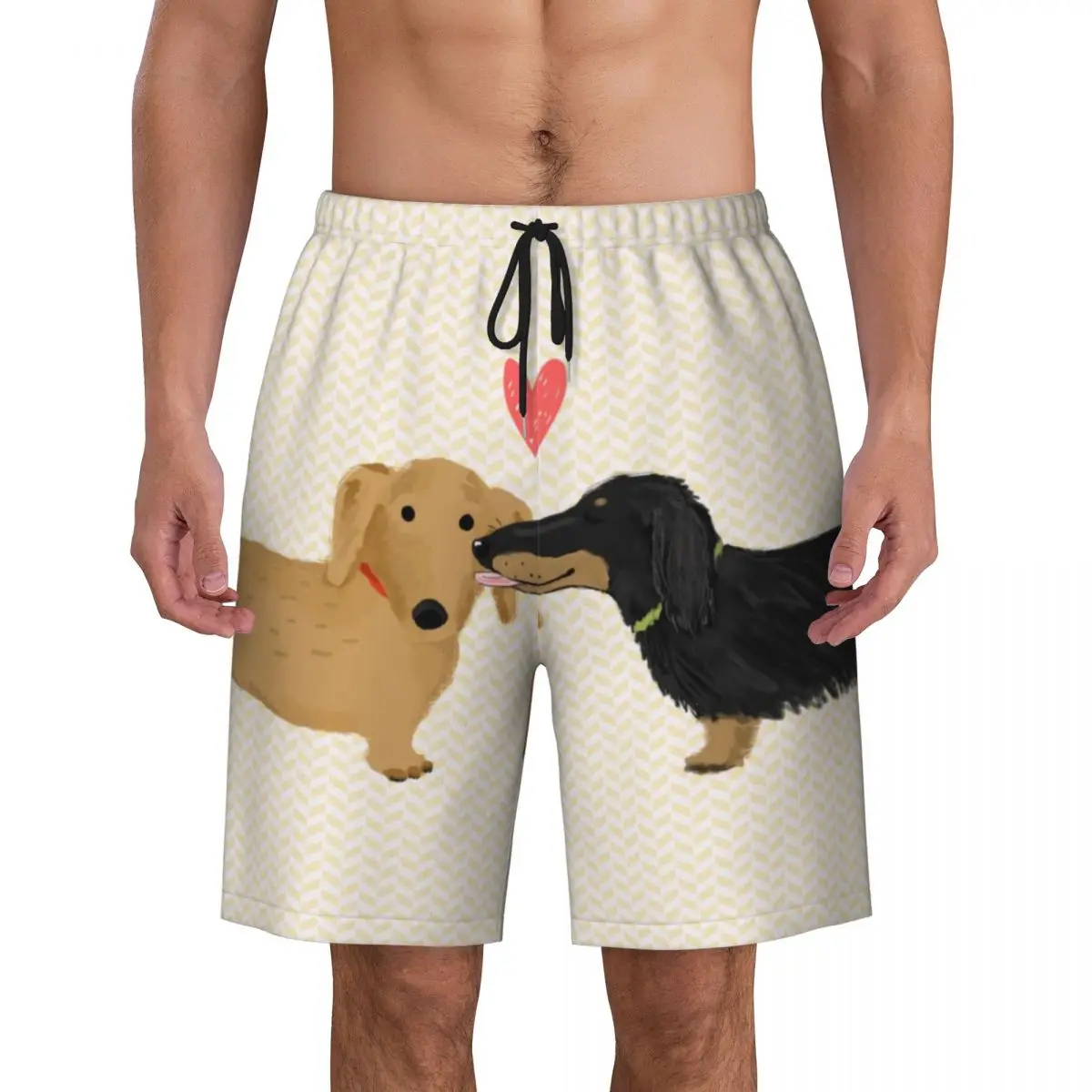 Costume impresso dos homens ternos de banho, Quick Dry Board Shorts, ternos de banho, Swim Trunk, Kawaii Wener Salsicha Dog, Dachshunds Amor Boardshorts