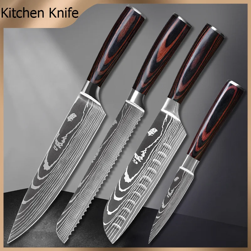 1-10Pcs Kitchen knife Set Stainless Steel Chef Knives Ultra Sharp Santoku Nakiri Bread Cleaver Boning Knife Cooking Cutter Tools