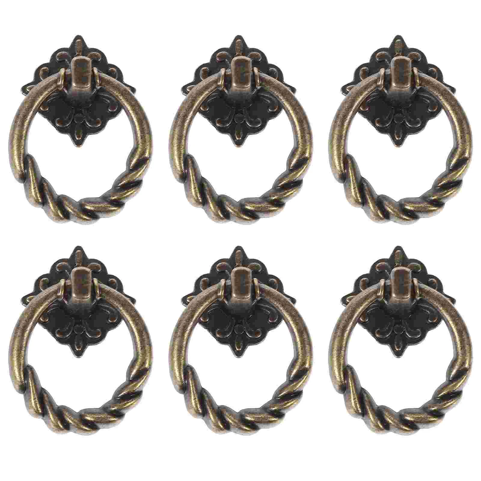 6pcs Ring Drawer Handle Cupboard Knobss Dresser Cupboard Handles Knob Metal Vintage Bronze Kitchen Door Drawers Wardrobe Hole