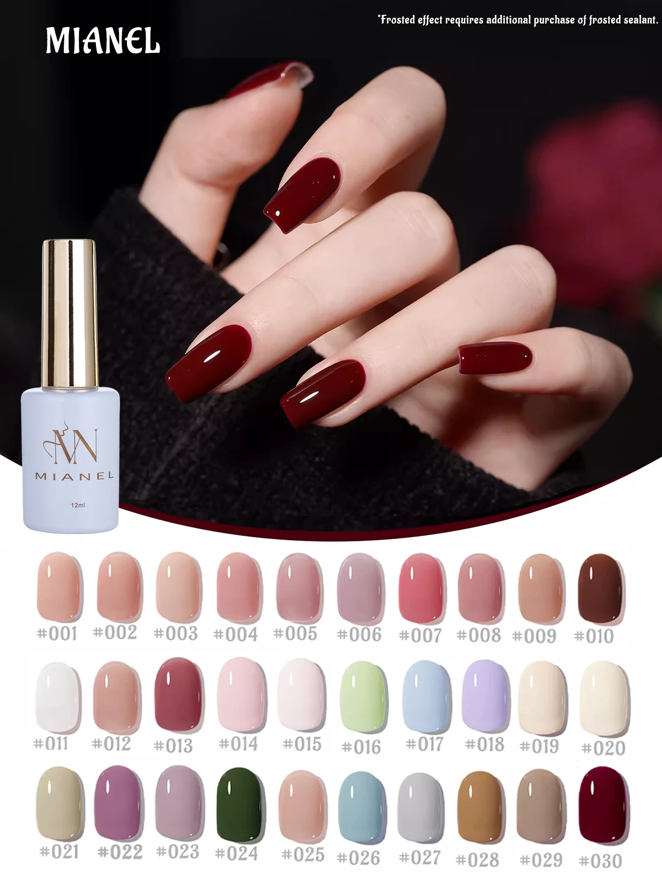 MIANEL 12 ml Milchweiß/Schwarz/Rosa/Blau Gel-Nagellack, langlebig und schnell trocknend, neutraler Gel-Nagellack für Weihnachtsnägel