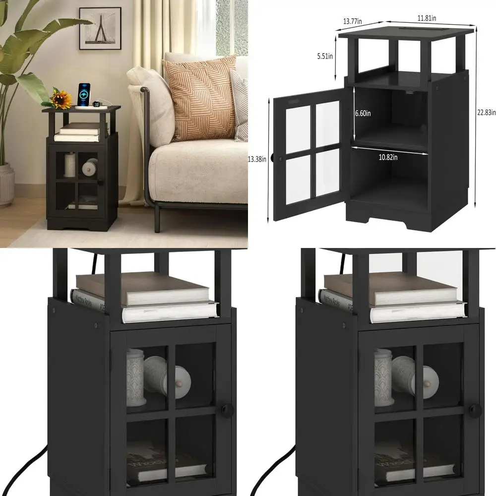 

Bedroom Side Table with USB Charging & Outlet Storage, MLBZ08BE