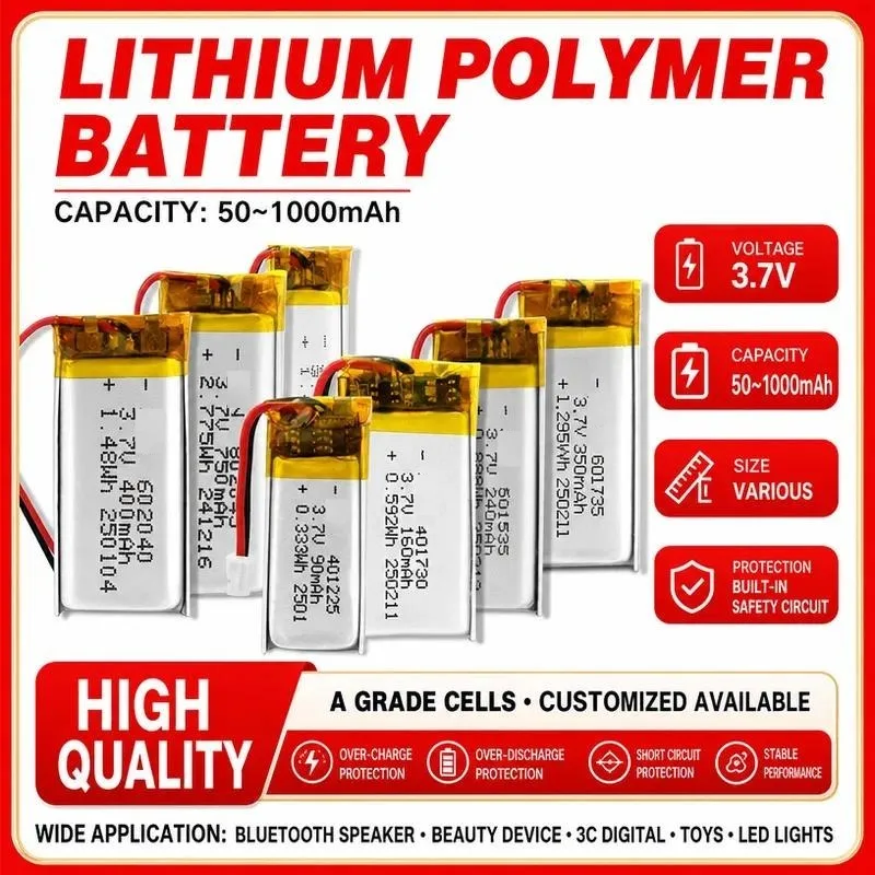 3pcs for Various Models 5 to 1000mAh 3.7V Polymer Lithium Battery for Bluetooth Headset Beauty Instrument Small Fan Rechargeable