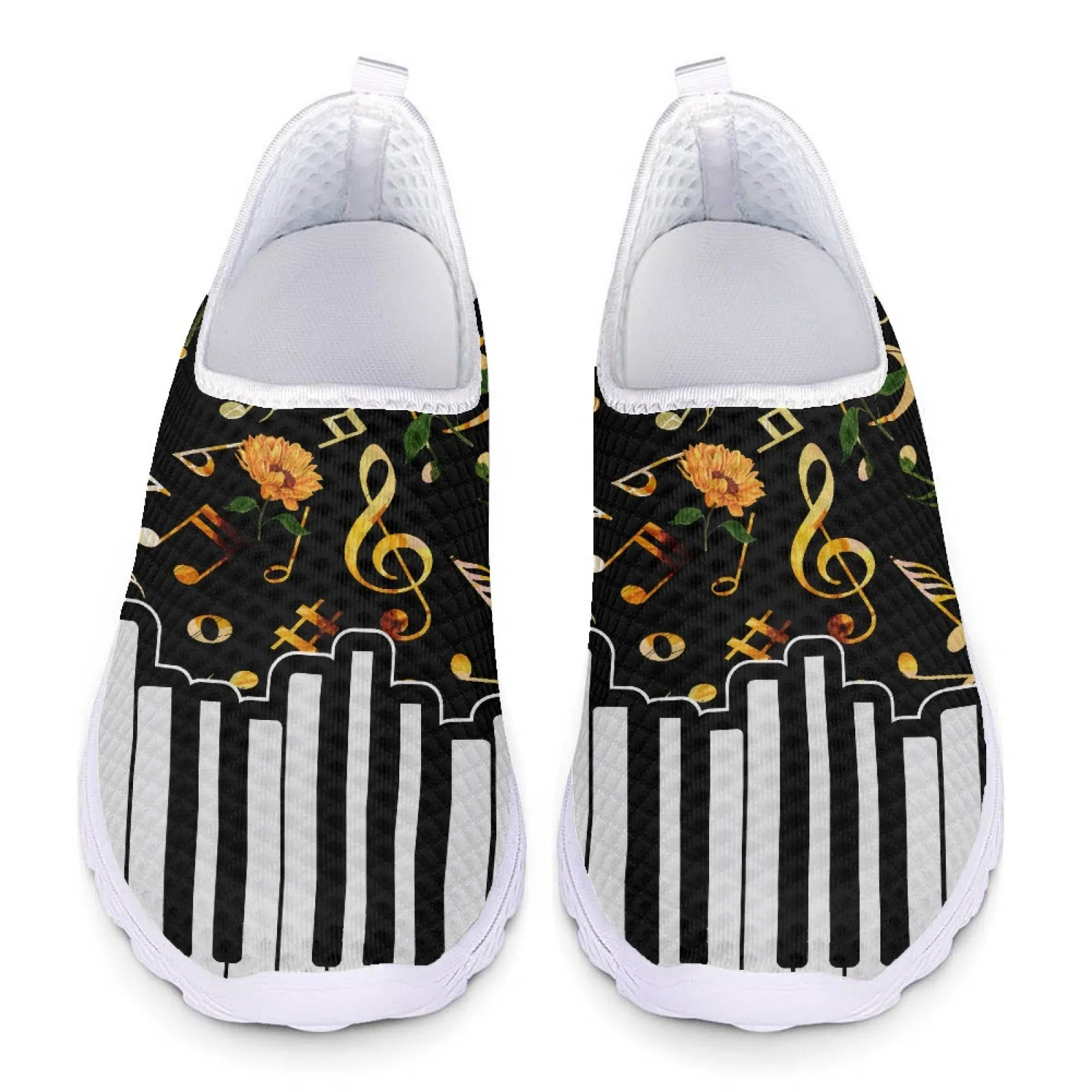 Music Note Pattern Summer Woman Flat Nurse Shoes Penny Loafers Women Casual Shoes Mesh Slip On Flats Sneaker Ladies Sneakers