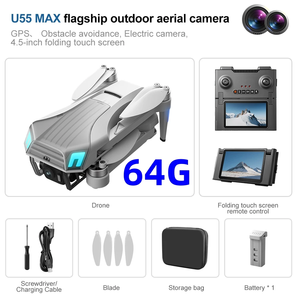 NCZOBOE U55 Profesional GPS Drone With  Camera  Gimbal WiFi Brushless RC Quadcopter Screen