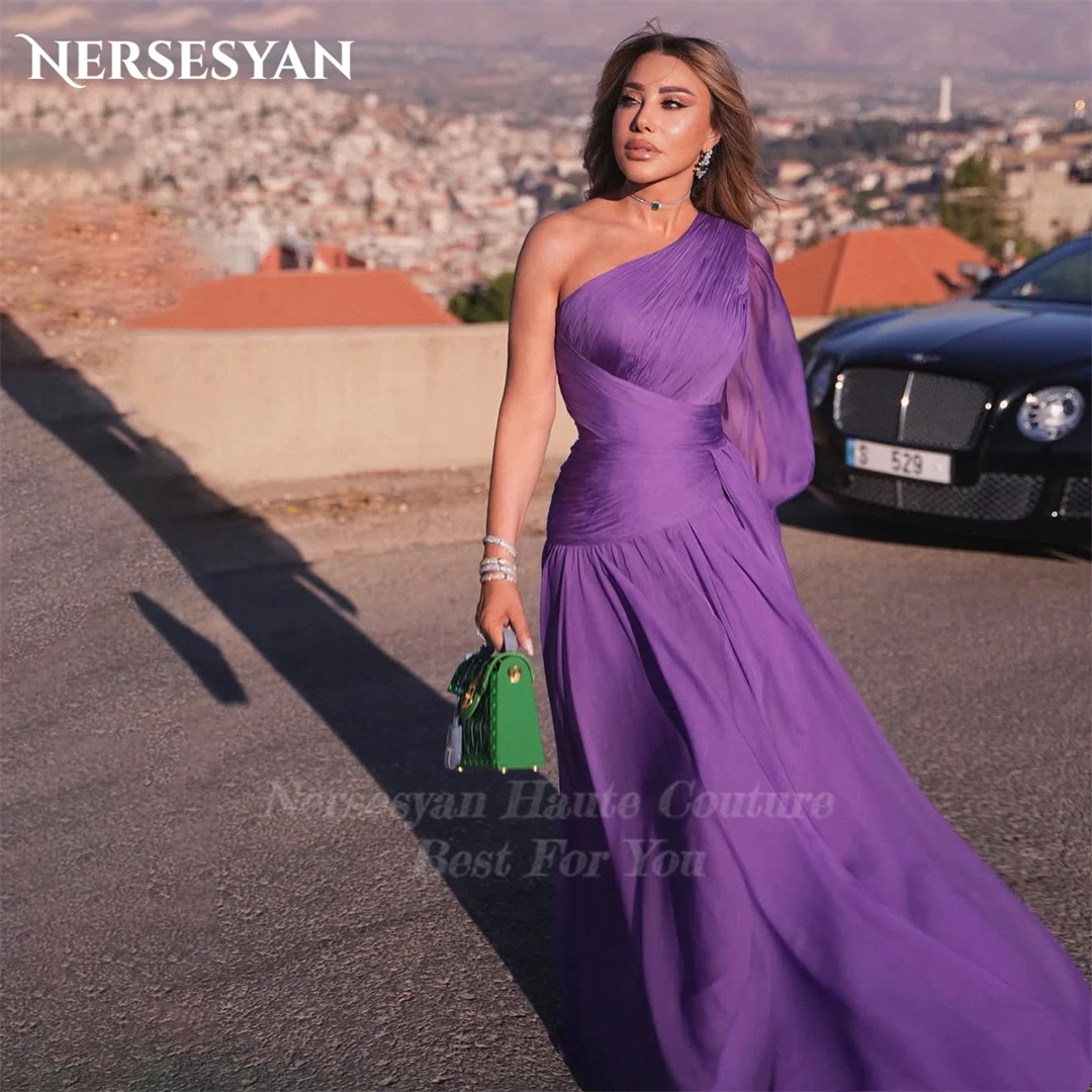 

Nersesyan Purple Luxury Prom Dresses One Shoulder Lantern Sleeve Formal Evening Dress Pleats A Line Party Gowns 2025 Customized