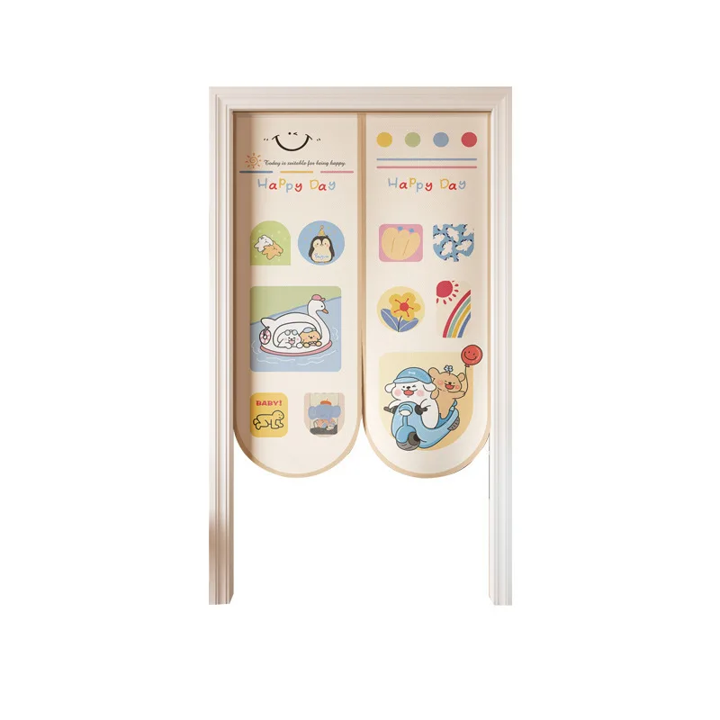 2026 New Non-punching Special-shaped Door Curtain Bedroom Kitchen Blocking Curtain Velcro Fabric Partition Curtain