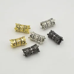 LJRIVER 2 PCS Cylindrical Beads for DIY Jewelry Making Large Hole Hollow Paved Zircon craft Brass Beaded Accessories Wholesale