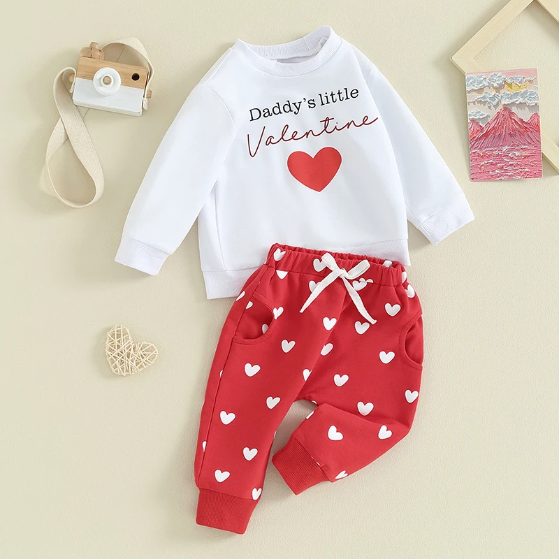 Molgkyo Toddler Baby Boy Valentines Day Outfit Long Sleeve Letter Print Sweatshirt Tops Pants Set 2Pcs Infant Spring Clothes