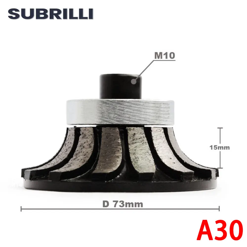 Subrilli e20/f20/o20/a30/v30 perfil de diamante roda moagem roteador bit demi bullnose borda ferramenta corte abrasivo