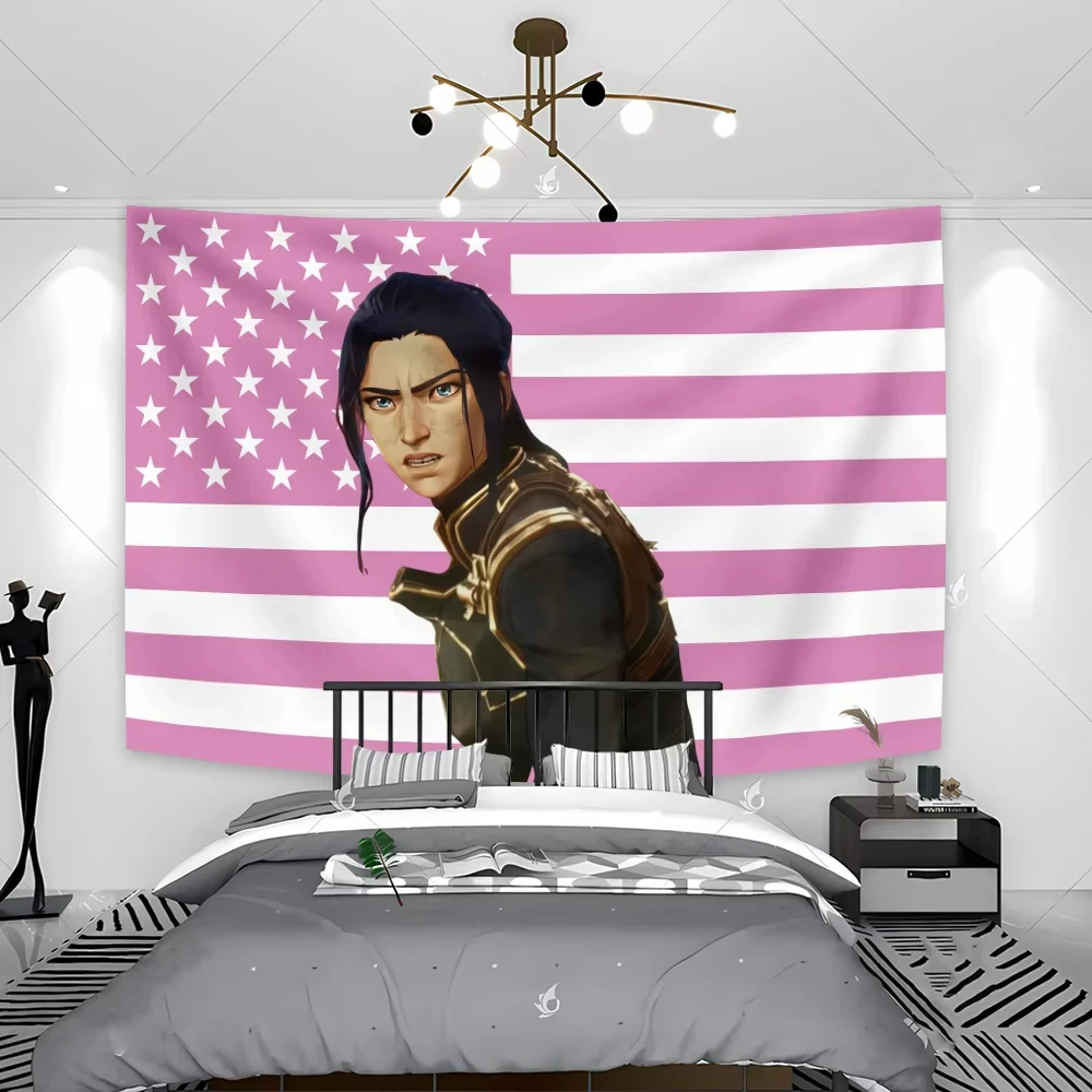 Caitlin Arcane Tapestry Anime Wall Hanging Pink American Flags Room Living Room Dorm Decor Aesthetic Cute Gift Flags