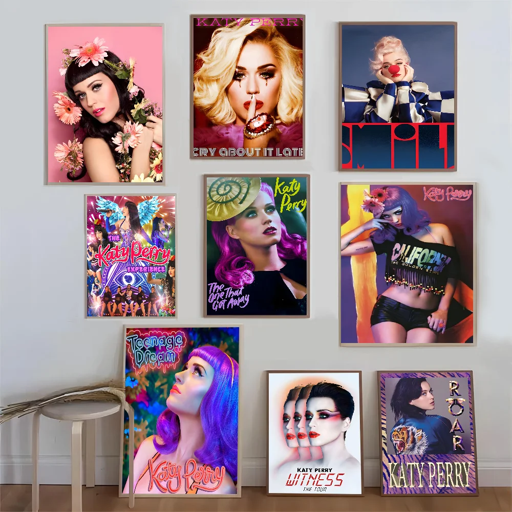 Singer Katy Perry  Self-adhesive Art Poster Retro Kraft Paper Sticker DIY Room Bar Cafe Stickers Wall Painting