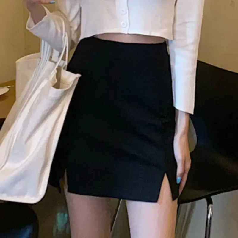 Skirts Women Mini New Solid Streetwear Casual Femme Side-slit Sweet All-match Elegant Korean Style Basic Sexy Slim Empire Mujer