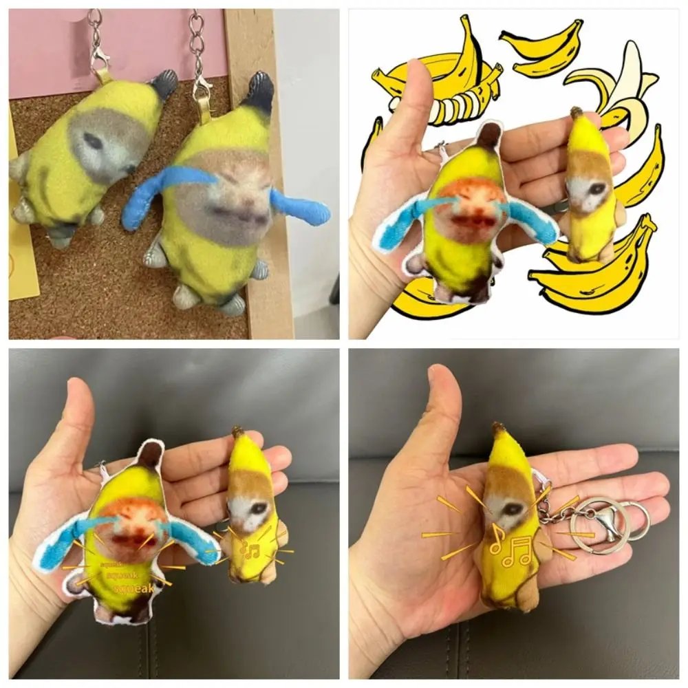 الموز القط دمية البكاء الصوت الموز القط المفاتيح محشوة دمية أفخم الموز القط دمية قلادة يتلاص حزين المفاتيح اكسسوارات #3