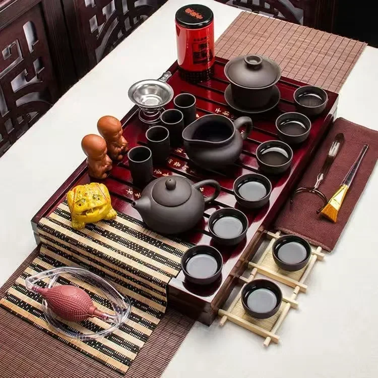 

Hot Sale Yixing Ceramic Kung Fu Tea Set Solid Wood Tea Tray Teapot 27-piece Tea Suit Chinese Tea Ceremony