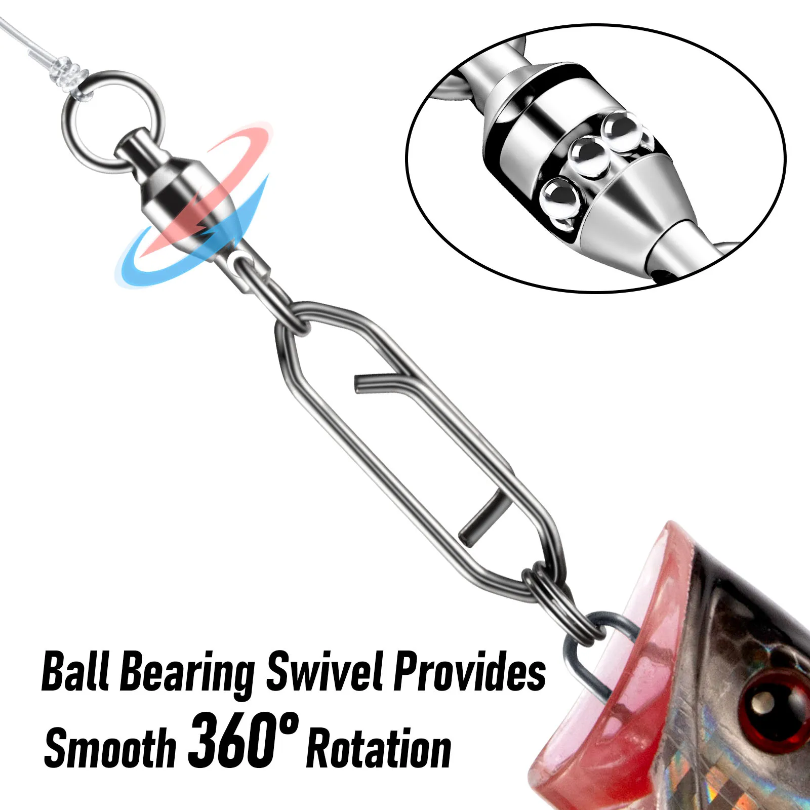 10 Stück Angelwirbel mit Power-Clip, Edelstahl-Kugellager-Wirbel, Schnellwechsel-Clip für Crankbait und Swimbait – Detail 7