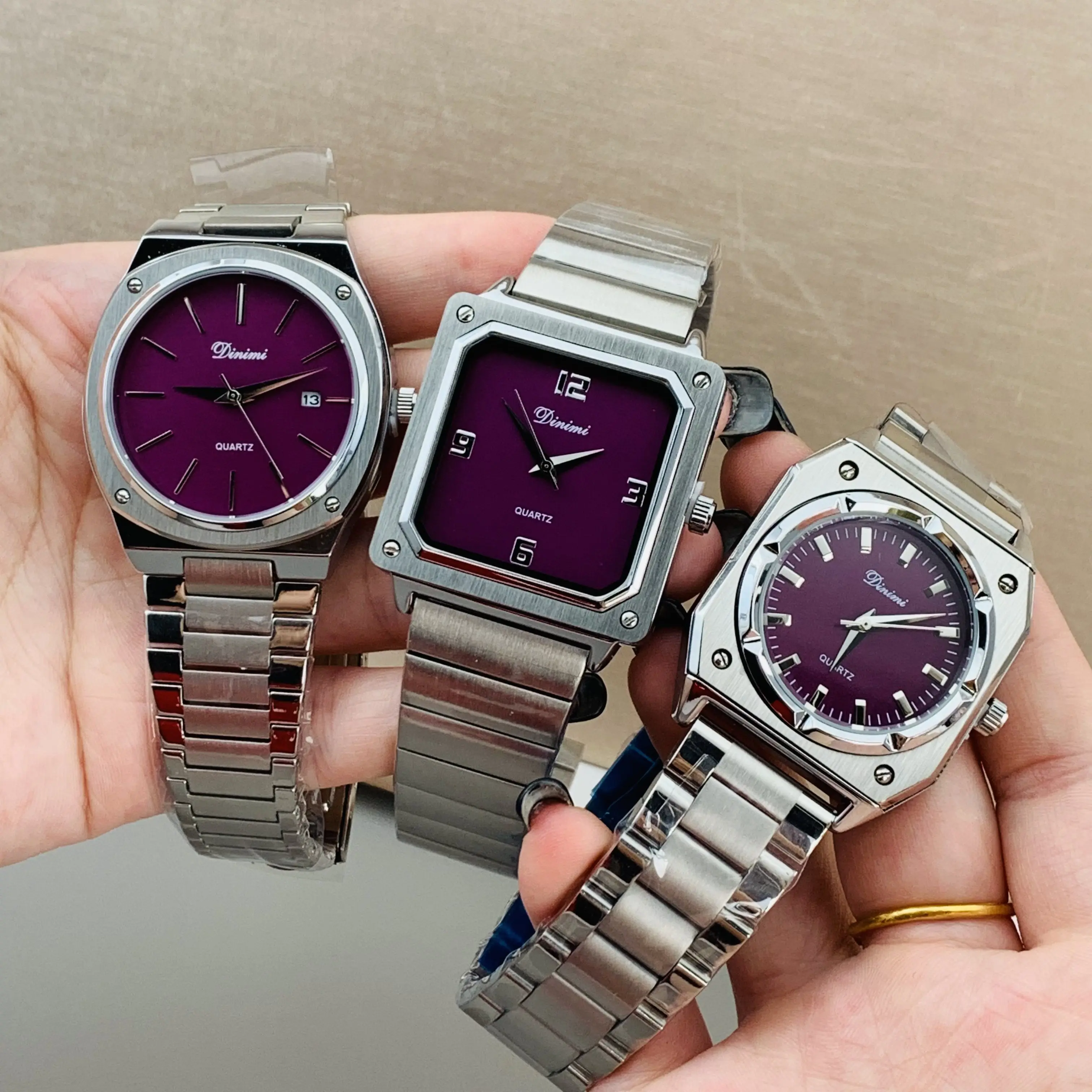

New Large-Dial Stainless Steel Women'S Watch, Purple, Stylish And Versatile Square Stainless Steel Quartz Watch For Women.