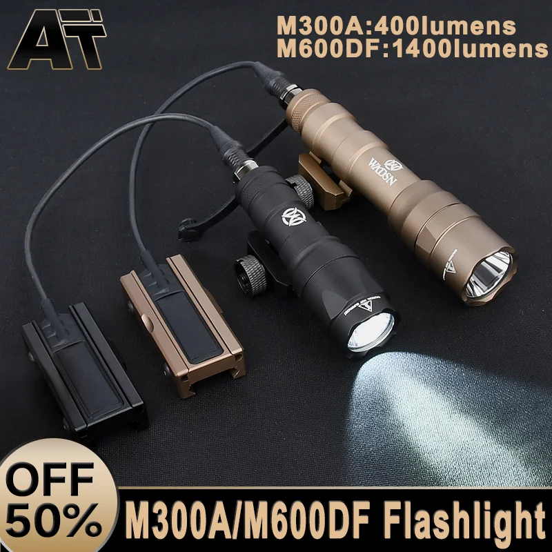 WADSN Tactical M300 M600 M300A M600DF 400/1400 lumens Flashlight White Light Metal Tail Switch Card Slot Fit 20mm Picatinny Rail