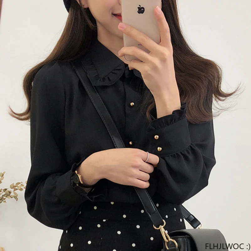 Female Tops Blouses Hot Sales 2024 Cute Sweet Girls Preppy Style Solid Lace-Up Bow Tie Formal Work Office Lady Basic Shirts