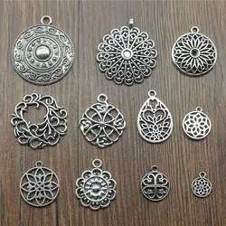 10pcs Charms Motif Antique Silver Color Motif Pendant Charms Flower Charms For Jewelry Making