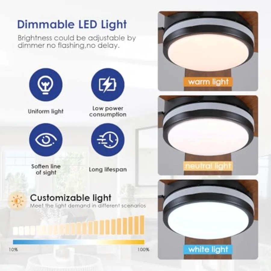 Ceiling Fans with Lights - 46" Flush Mount Ceiling Fan with Remote APP, RGB+3CCT Dimmable Led Light, Reversible 6 Wind Speedsan view 5
