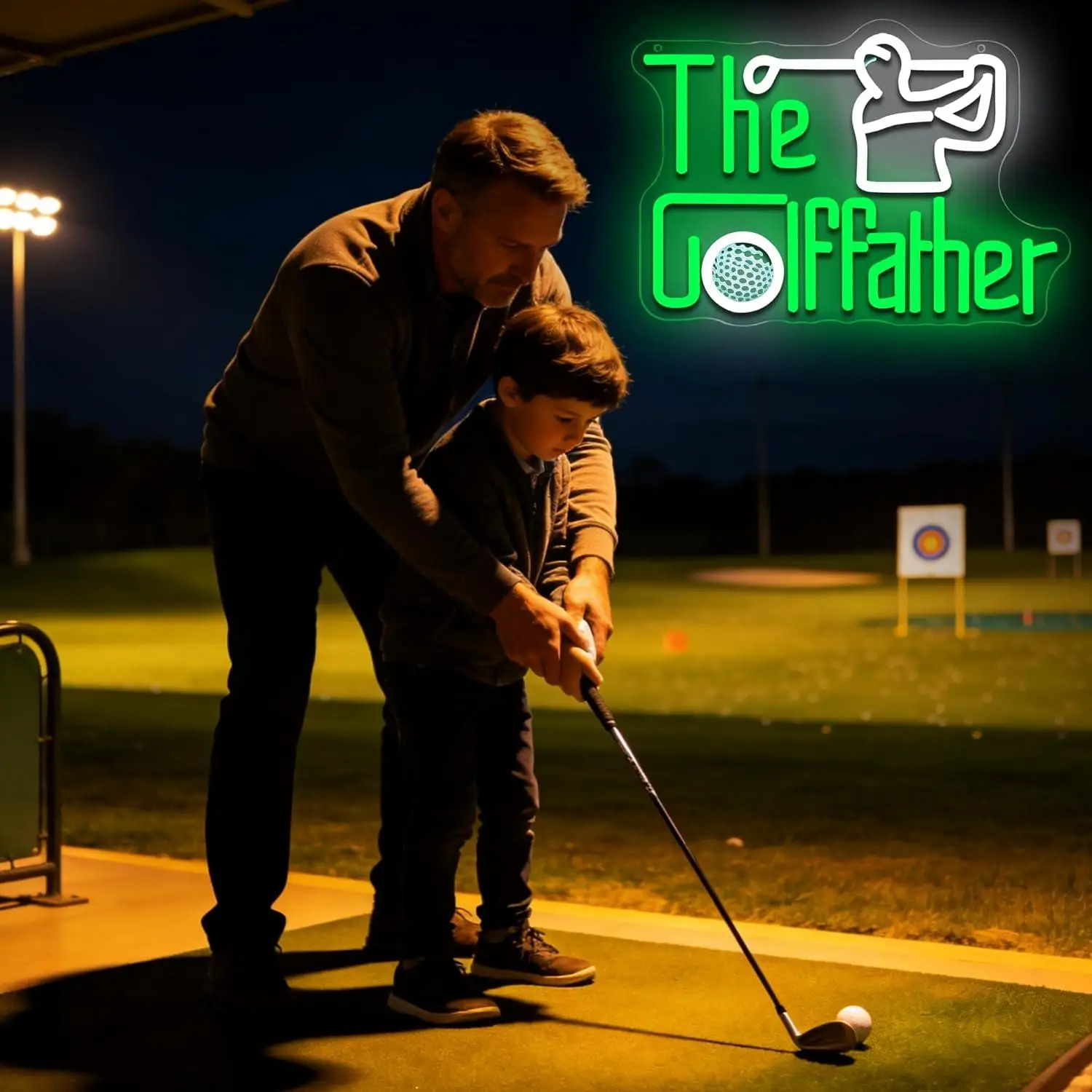 Golf Father Neon Sign USB Dimmable LED Neon Lights for Golf Course Indoor Golf Man Cave Bar Wall Decor Birthday Gift for Golfers - view 3