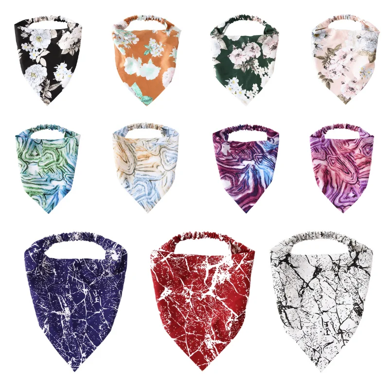 Turban Ripple Solid Color Hairtie Triangle Scarf Beach Sunscreen Ornament Headwear Bandannas Elastic Women Printing Headband