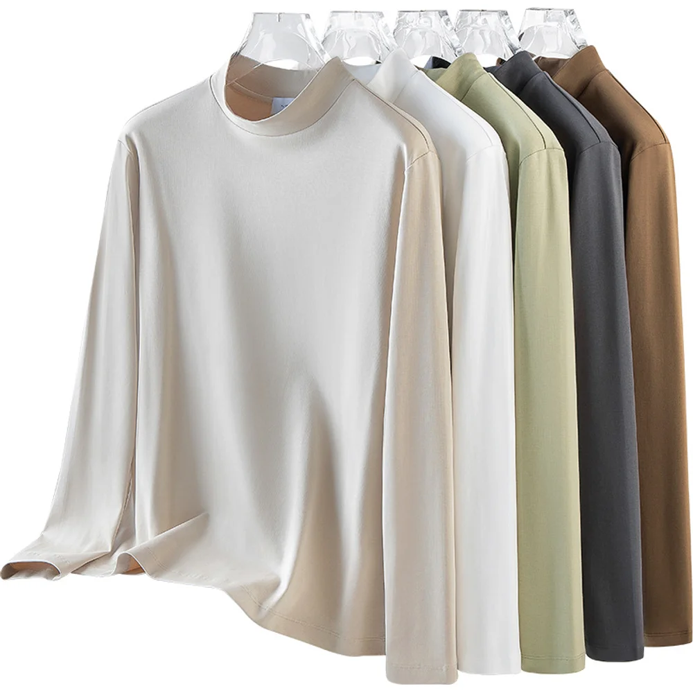 

Men's Casual Waffle Crew Neck T-Shirt High-End Liquid Ammonia Mercerized Cotton Long Sleeve T-Shirt Versatile Autumn Top