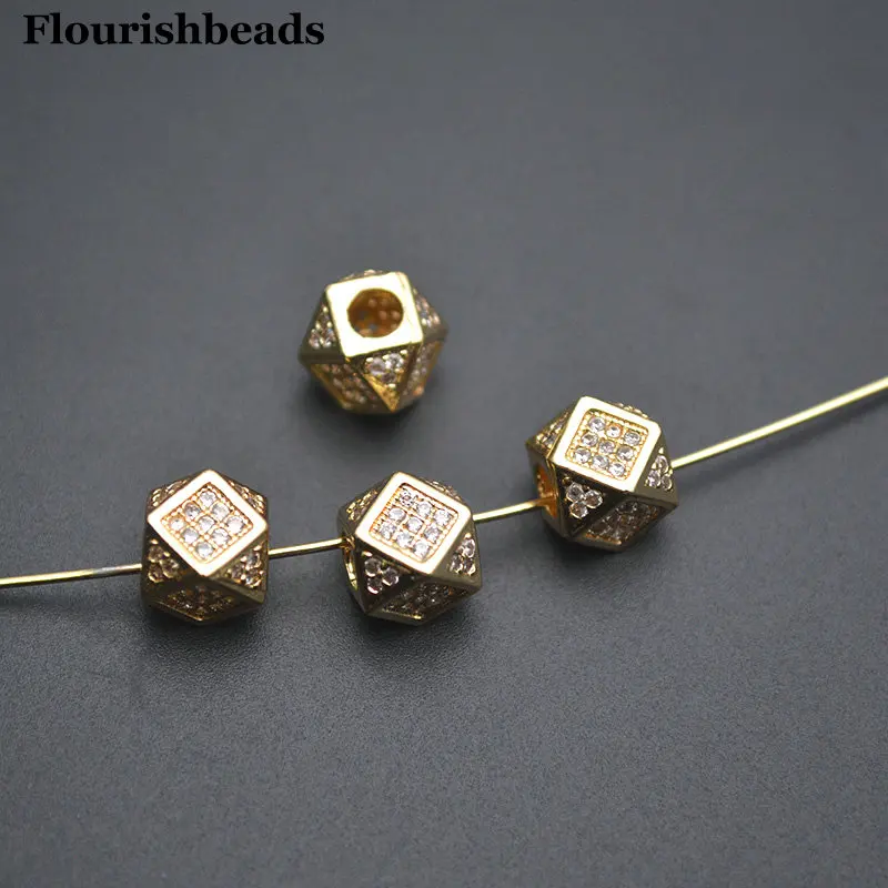 

10pc 18k Gold Plated CZ Paved 7mm Square Cubic Metal Brass Spacers Jewelry Making Beads